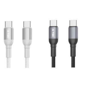 May include: Four USB-C charging cables. Two cables are white and silver, with white braided cords. The other two cables are black and gray, with black braided cords. Each cable has the text "A-TEK" printed on the connector.