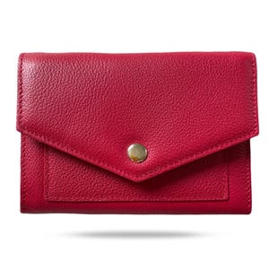 Cartera para mujer de cuero genuino RFID estilo triple con capacidad para tarjetas, efectivo y monedas.