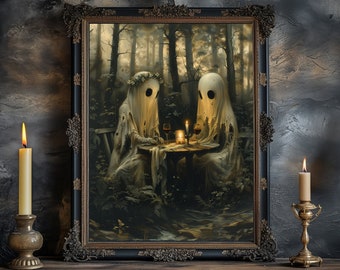 Ghost Painting, Ghost In The Forest, Gothic Valentines Day Gift, Ghost Canvas Art, Dark Academia Decor, Dark Cottagecore Art, Goth Art