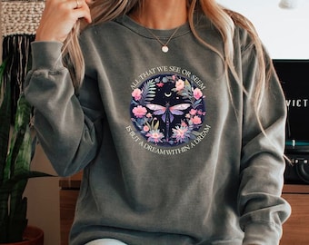 Edgar Allen Poe Comfort Colors Sweatshirt,  Dark Floral Sweatshirt, Dark Academia Sweatshirt, Fairycore Gothic Sweatshirt, Gift For Her