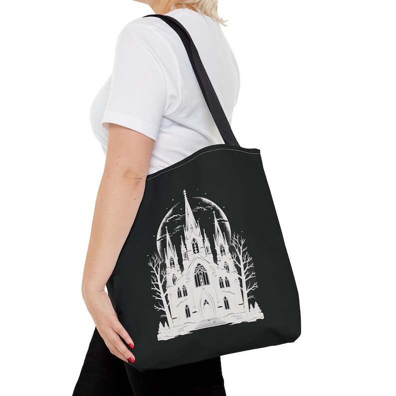 Gothic Style Black Tote Bag Halloween Style Tote Bag Goth Tote Bag Dark Academia Bag image 4