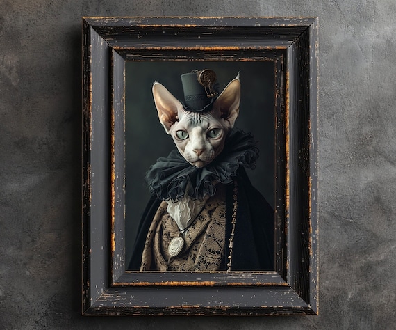 Sphynx Cat Poster, Cat in Gothic Dress, Victorian Cat, Sphynx Cat Artwork, Home Decor, Gothic Artwork, Gothic Home Accessories,Gothic Poster