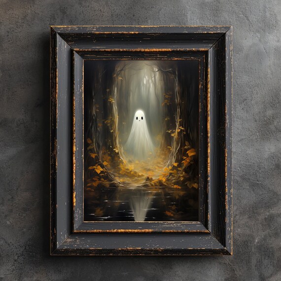 Ghost Poster, Ghost In The Forest, Cute Ghost Poster, Wall Art, Halloween Poster