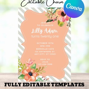 Editable Floral 1st Birthday Invite Wildflower Birthday Party Invite Template Garden Party Birthday Girl Birthday Flower Card Wildflower.