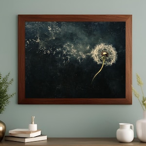 Dandelion, Antique Oil Painting, Moody Wall Art, Vintage Floral Wall Art, Dark Floral Decor, Dark Academia Décor, Gothic Floral Wall Art