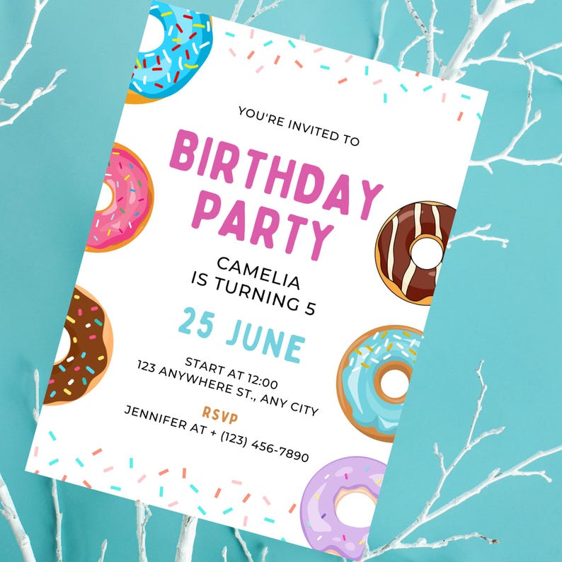 Editable Donut Birthday Invitation Editable Donut Party Invite Template ...