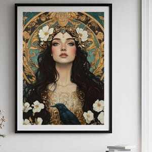 Femininer Art Print | Neuer Jugendstil | Mucha Druck | Göttin Dekor | Jugendstil Print | Neuer Jugendstil | Cottagecore Kunst |