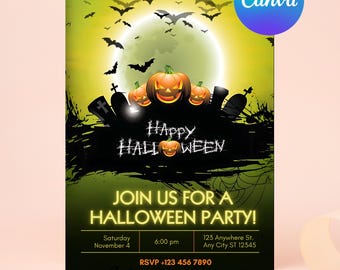 Editable Halloween Ghost Party Invitation, Halloween birthday Invitation Costume Party Invite, Spooky Pumpkins Ghost Invite Template