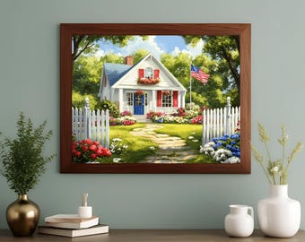 Decorazione murale vintage per il 4 luglio, stampa estiva per il 4 luglio, arte per il Giorno dell'Indipendenza, decorazioni americane, stampa estiva in stile fattoria.