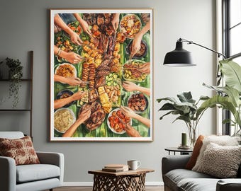 Filipino Art | Kamayan Feast | Filipino Food Art | Kain Tayo | Boodle Fight | Philippines Wall Art | Digital Download | Pinoy Art | Culture