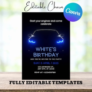 Heiße Autos Einladung, Rennauto-Einladung, Rennauto-Geburtstags-Party, Auto-Geburtstags-Einladung, Autos-Einladung | Druckbare digitale Kunst Canvas.