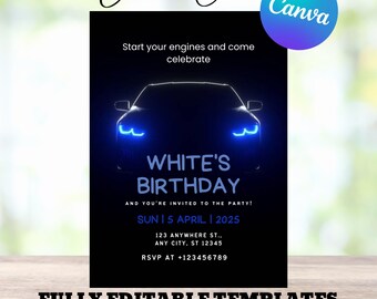 Hot Cars Invitation, Race Cars Invitation, Race Car Birthday Party, Car Birthday Invitation, Cars Invitation | Printable digital art Canva.