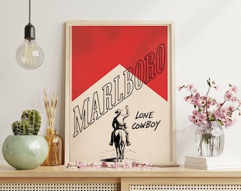 Vintage sigaret western poster print, retro marlboro print, tabak poster, vintage advertentie, sigaret poster marlboro, sigaret kunst.