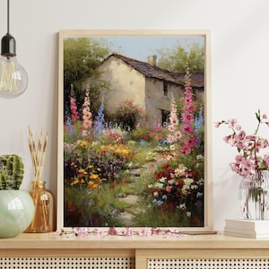 Printable Rose Garden Painting I Vintage Wall Art I English Cottage Print I Neutral Wall Decor I Digital Download Print.