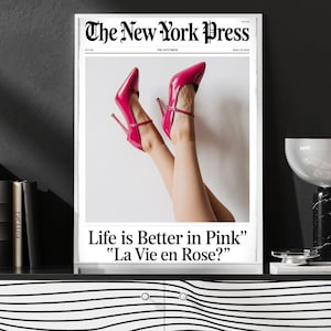 Life is Better in Pink Wall Art Set, Vintage Newspaper Print, Preppy Pink Aesthetic Posters, Coquette Bow Decor.
