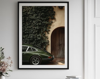 1970s Retro Car Art, Classic Porsche Wall Art Vintage Porsche Swiss Alps, German Classic Car Wall Art, Retro Magazine-Inspired Car Poster.