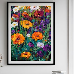 Gustav Klimt Blumen Garten Orange und Grün erweiterte Wand Kunst Druck Poster Vergrößerte Kunst Geschenk Blumengarten Landschaft Horizontale Kunstdruck