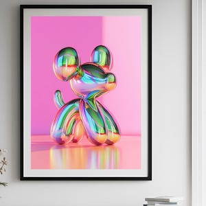 Pink balloon dog printable wall art, preppy pink bedroom decor teens, posters for dorm room, dorm print, college apartment art, Trendy Disco