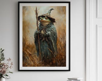 Vintage Frog Witch Art Print, Gothic Halloween Decor (Digital Download)