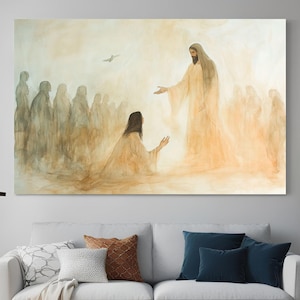 Jesus With A Woman, Jesus Christ Print, Bible Art, Christian Wall Art, Jesus Watercolor Art, Lds Art, Jesus Picture, Christ Portrait.