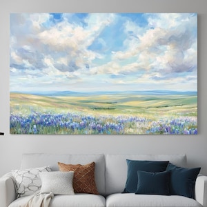 Bluebonnet Field Painting Download, Blue Bonnet Flower Digital Print, Printable Wall Art, Vintage Rustic Antique Farmhouse Texas Decor.