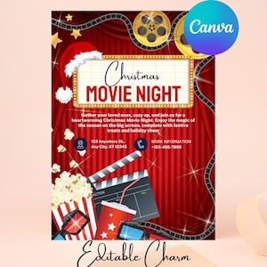 Christmas Movie Night Invitation, oh what fun Editable holiday Winter Wonderland Outdoor Movie Party, Christmas Pajama Invite, friendmas