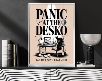 Panic At The Desko Print, Funny Office Cubicle Decor, Wall Art, Funny Desk Accessory, Home Office Prints, Mental Health Digital Art Print