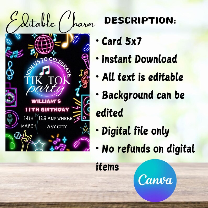Tiktok Birthday Invitation, Tik Tok Invite, Printable Editable Party ...