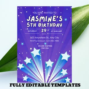 EDITABLE Twinkle Twinkle Little Star Birthday Invitation, Girl Pink and Gold Birthday invites Baby&#39;s First Instant Download CanvaTemplate.