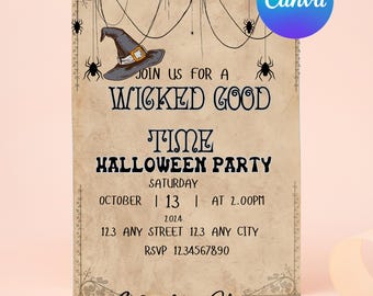 Editable Wicked Good Time Adult Halloween Party Invitation Template, Editable Vintage Adult Halloween Party Invite Printable Adult Halloween