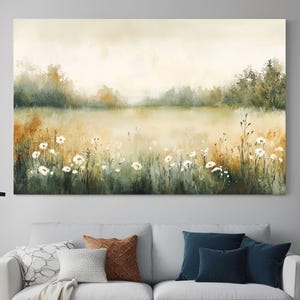 Spring Scenery Landscape Print, Summer Printable Wall Art, Farmhouse Decor, Flower Field Landscape Oil Painting, Original Artist Art.