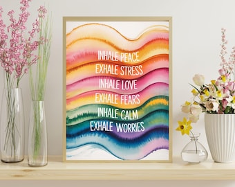 Inhale Exhale Swirly Watercolor Abstract Wall Art Poster or Canvas Print, Calm Art, Wellness Breathe Home Office Motivational Wall Decor.