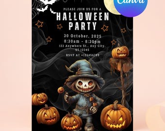 Editable Halloween Ghost Party Invitation, Halloween birthday Invitation Costume Party Invite, Haunted House Spooky Pumpkins Ghost Invite