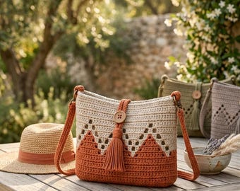 Minimal Boho Crossbody Bag Crochet Pattern PDF, Crochet Shoulder Bag Tutorial, Modern Handmade Purse, Easy DIY Bag, Digital Download.
