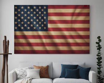 Vintage amerikansk flaggkonst, vintage flaggtryck, USA:s flagga, amerikansk flagga väggkonst, fjärde juli konst, LADDA NER, UTSKRIVBAR väggkonst