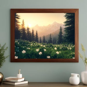 Printable Wildflowers Photography, Nature Landscape Large Wall Art, Green Nature Digital Print, Nordic Forest Wall Art, Instant Download.