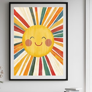 Sun Playroom Poster, Watercolor Sun Print, Watercolor Nursery Decor, Nursery Wall Art, Sun Wall Art, Girls Room Decor, Digital Download.