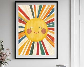 Sun Playroom Poster, Watercolor Sun Print, Watercolor Nursery Decor, Nursery Wall Art, Sun Wall Art, Girls Room Decor, Digital Download.