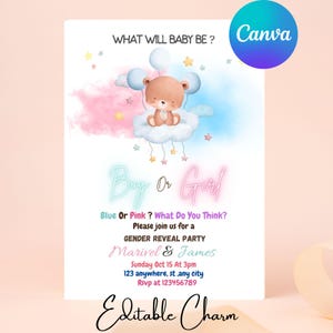 Digital Gender Reveal Invitation, Electronic Gender Reveal Evite, Balloon Gender Reveal, Baby Shower Party Invitation, Instant Download