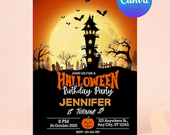 Editable Halloween Party Bash DIY Invitation Template, Printable Spooky Event Trick or Treat Party Invite, Instant Download Flyer