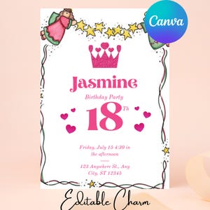 Invitaciones de 18 cumpleaños, invitación digital para fiesta de 18 cumpleaños, plantilla de invitación, tarjeta de 18 cumpleaños, plantilla de invitación de cumpleaños de Canva