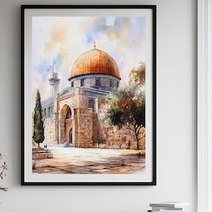 Palestine Al-aqsa mosque, Al Quds, Old architecture, Jerusalem, Palestine, Beige, Boho wall art, Islamic Decor, Modern, Muslim Printable.