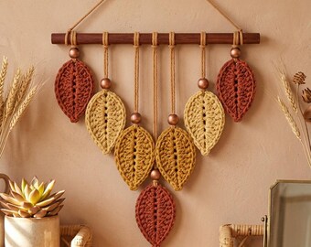 Crochet Leaf Wall Hanging Pattern PDF, Crochet Wall Decor Pattern, Boho Leaf Hanging Tutorial, Nature Home Decor, DIY Gift, Digital Download