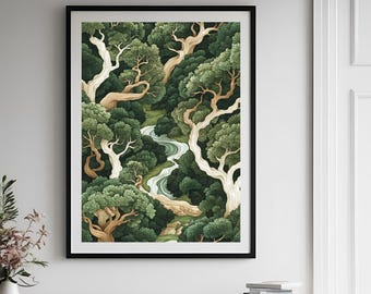 Sage Green Japandi Wall Art – Wabi Sabi Minimalist Forest Print, Nature-Inspired Japanese Poster, Zen Modern Home Printable Decor.
