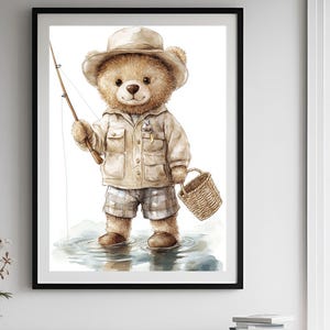 Teddy Bear Fishing Nursery Decor Fisherman Kids Room Fishing Art Nursery Teddy Bear Print Kids Room Gone Fishing Nursery by Bespoke Littles.