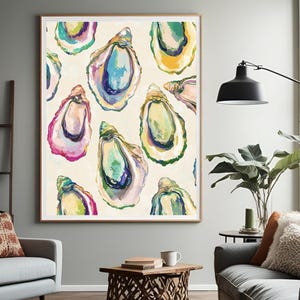 Oyster Shell Painting Colorful Pastel Abstract Coastal Beach House Wall Art Print Summer Dining Room Kitchen Print Meet Me At The Beach art.