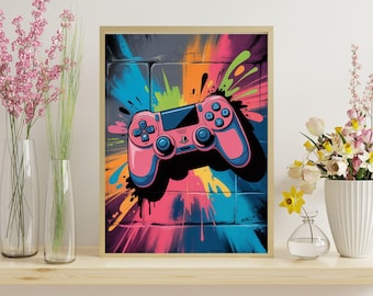 Colorful Gaming Controller Wall Art Set of 3, Gamer Room Decor, Neon Gamepad Print, Modern Gaming Wall Art JPG Download.