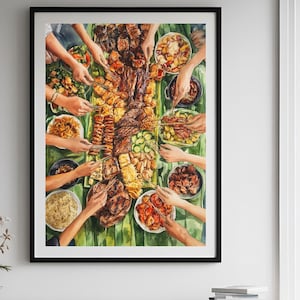 Filipino Art | Kamayan Feast | Filipino Food Art | Kain Tayo | Boodle Fight | Philippines Wall Art | Digital Download | Pinoy Art | Culture