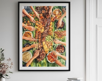 Filipino Art | Kamayan Feast | Filipino Food Art | Kain Tayo | Boodle Fight | Philippines Wall Art | Digital Download | Pinoy Art | Culture