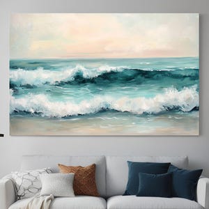 ocean waves print, blue beach wave photography, modern coastal water poster, large printable wall art.